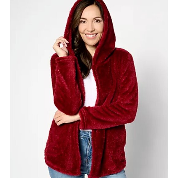 Denim & Co. Women Top Sweater ~ Shimmer Sherpa Open Front Navy Blue A630354 - Picture 8 of 9